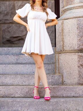 All in Favor Cream Puff-Sleeve Mini Dress